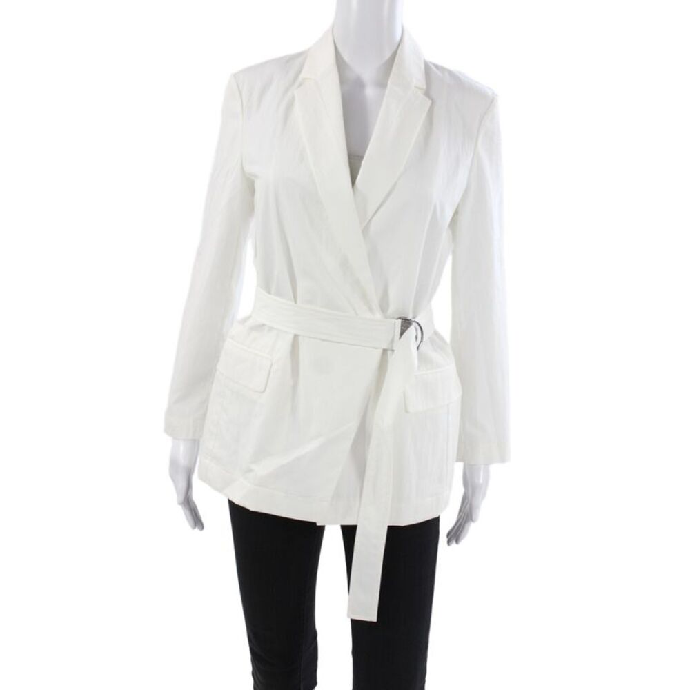 Brunello Cucinelli Women White Cotton Collared Tie Blazer Long Sleeve Size S